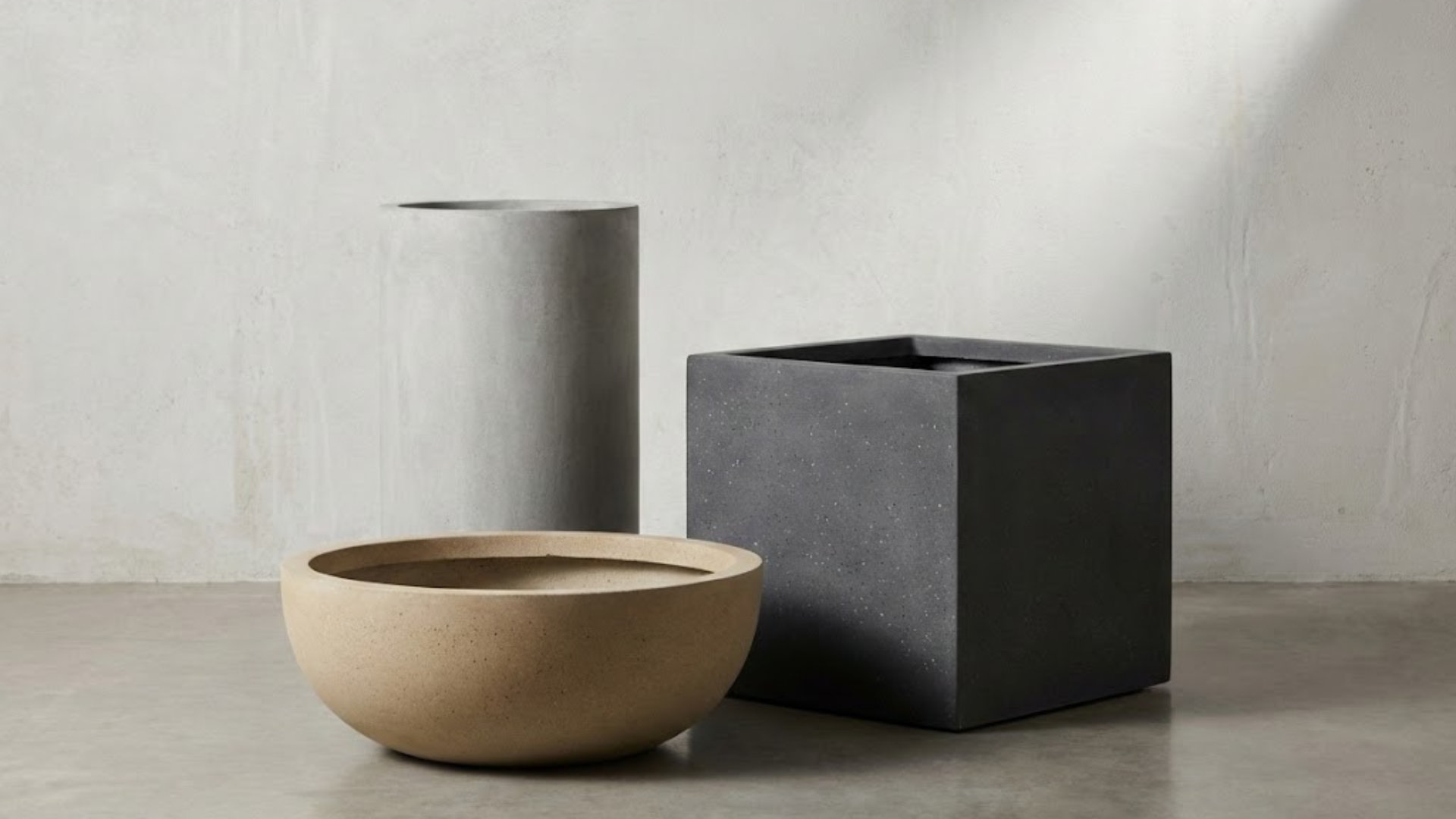 Cement and fiber cement urban planters for architectural outdoor programs