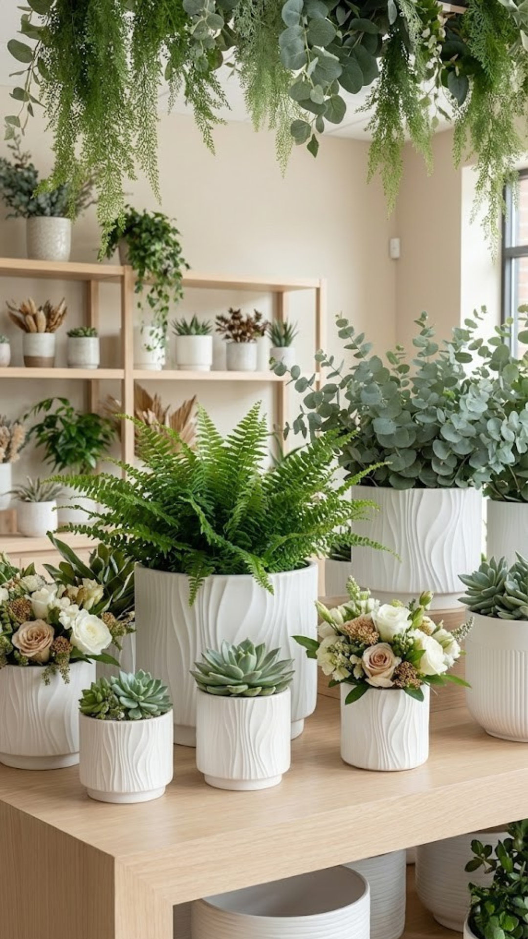 Assorted artisan planters displayed together