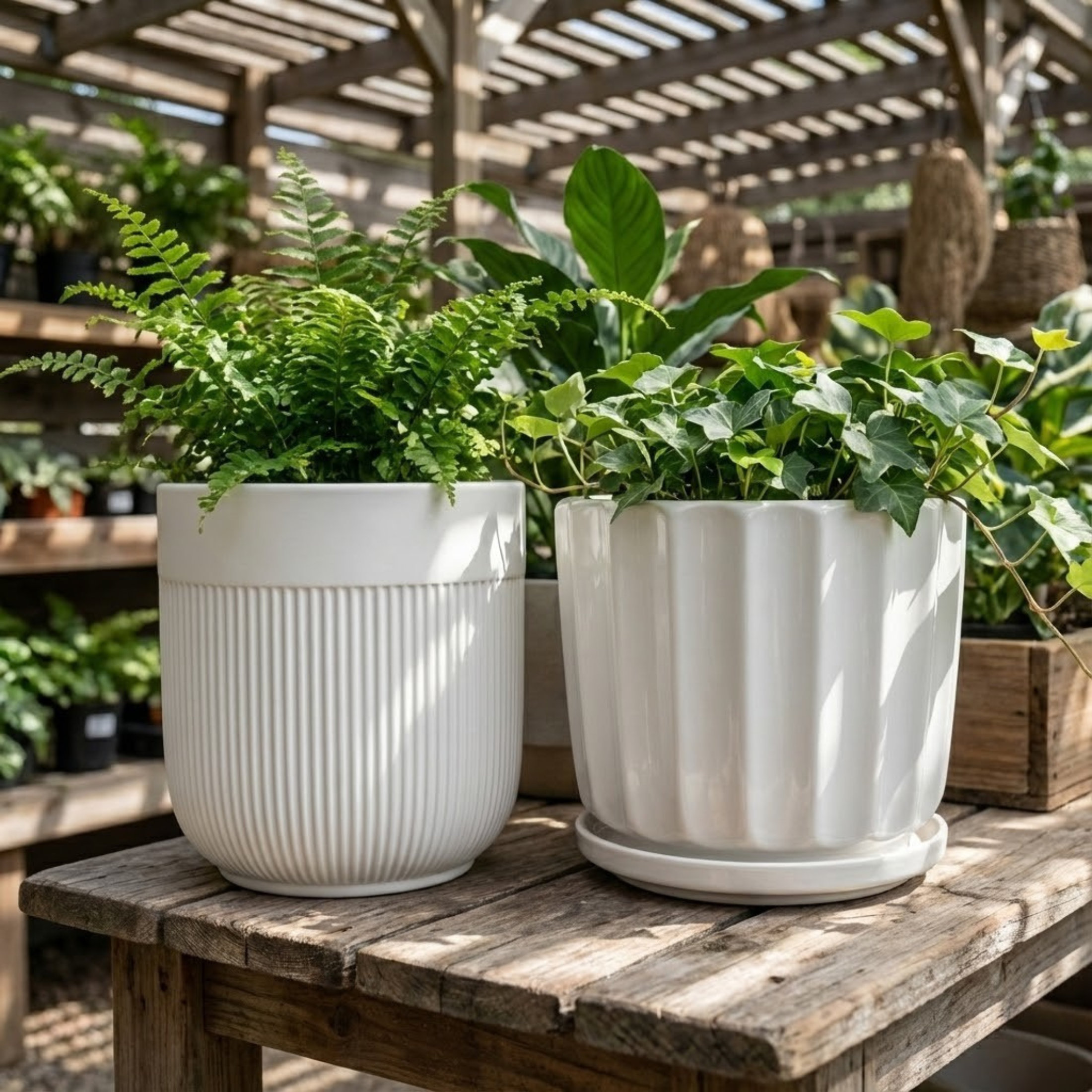 Textured neutral planter with cactus